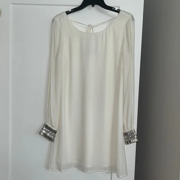 As U Wish | Dresses | Worn Once Homecomingcocktail Dress Cream Colored With  Sequined Cuffs | Poshmark